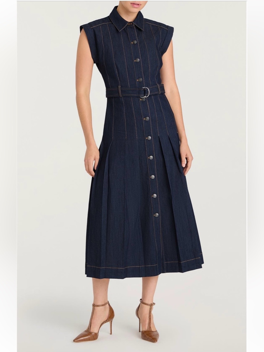 Cinq A Sept Karter Pleated Denim Midi Dress